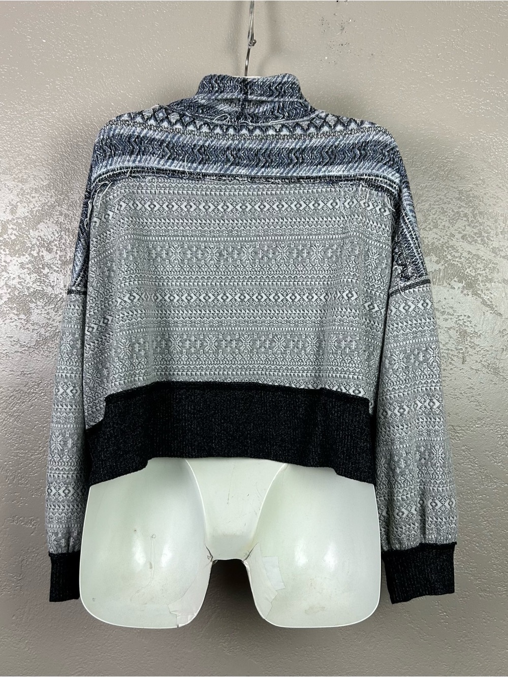 We The Free Gray Patterned Cowlneck Sweater with Dark Hem - Picture 10 of 14